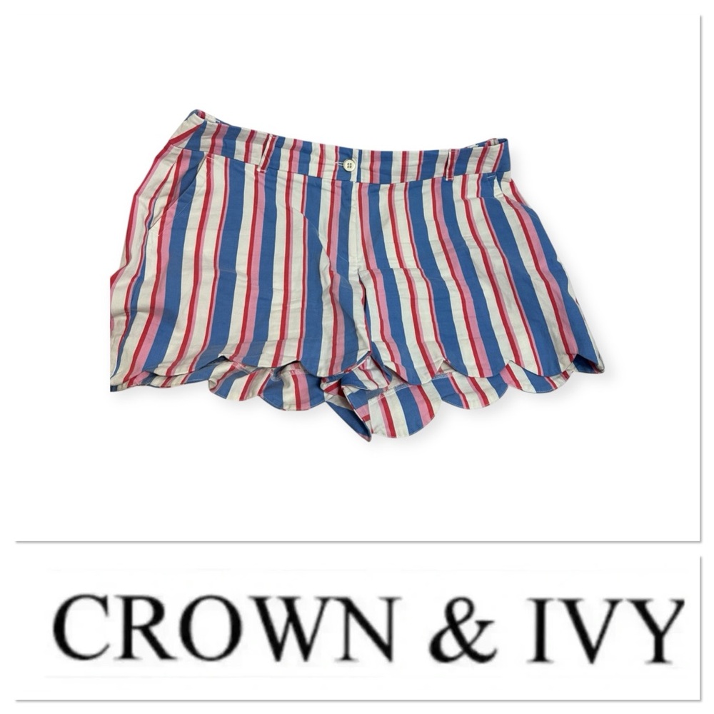 Crown & Ivy Shelby shorts vertical striped shorts with scallop edge size 14